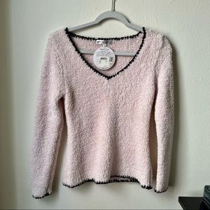 NWT Barefoot Dreams CozyChic V Neck Sweater Pullover Light Pink XS